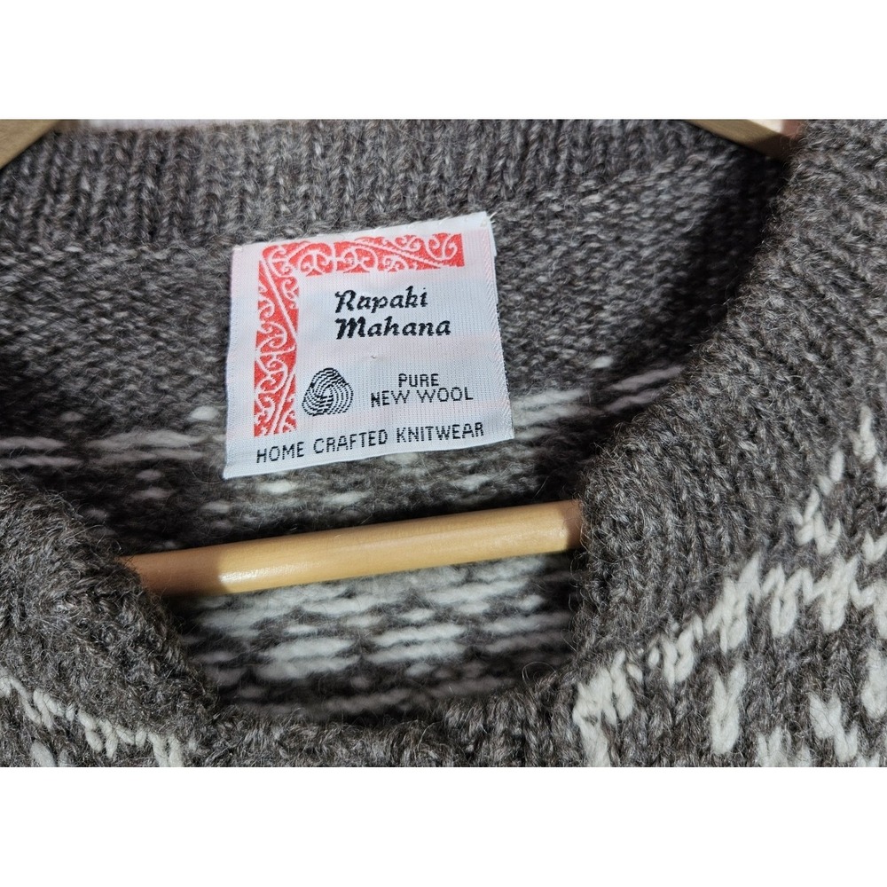 VTG Rapaki Mahana Fair Isle Nordic Hand‎ Knit 100% Wool Cardigan Sweater M/38 - Picture 4 of 8